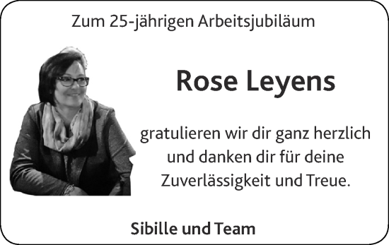 Glückwunschanzeige von Rose Leyens von Zeitung am Sonntag
