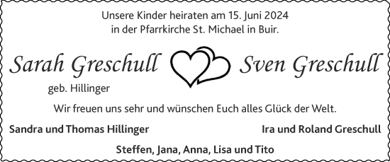 Glückwunschanzeige von Sarah und Sven Greschull von Zeitung am Sonntag