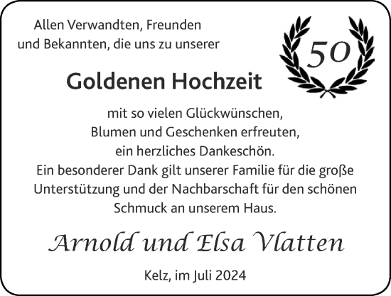 Glückwunschanzeige von Arnold Vlatten von Zeitung am Sonntag
