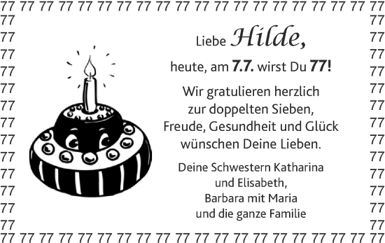 Glückwunschanzeige von Hilde,  von Zeitung am Sonntag