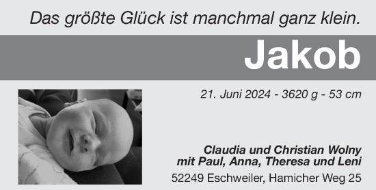 Glückwunschanzeige von Jakob  von Zeitung am Sonntag