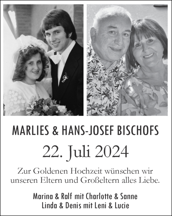 Glückwunschanzeige von Marlies Bischofs von Zeitung am Sonntag