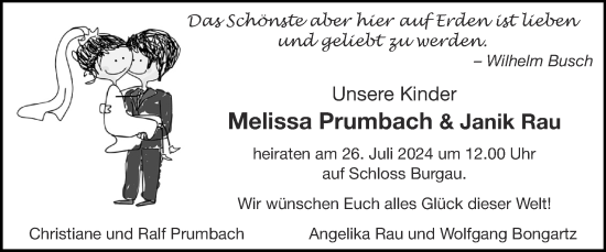 Glückwunschanzeige von Melissa Prumbach von Zeitung am Sonntag
