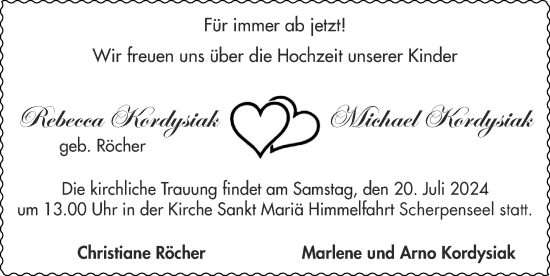 Glückwunschanzeige von Rebecca und Michael Kordysiak von Zeitung am Sonntag