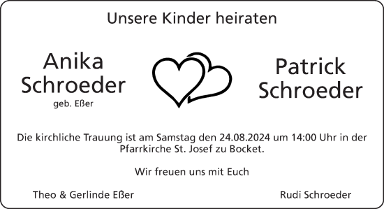 Glückwunschanzeige von Anika und Patrick Schroeder von Zeitung am Sonntag