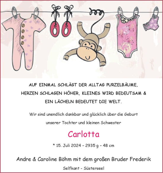Glückwunschanzeige von Carlotta  von Zeitung am Sonntag