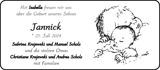 Glückwunschanzeige von Jannick  von Zeitung am Sonntag
