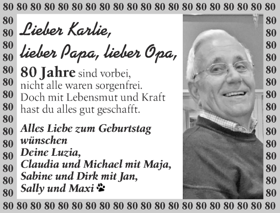 Glückwunschanzeige von Karlie  von Zeitung am Sonntag