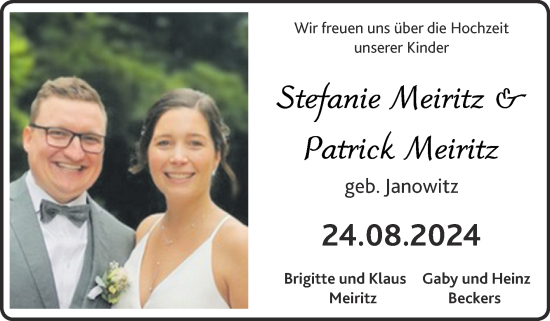 Glückwunschanzeige von Stefanie und Patrick Meiritz von Zeitung am Sonntag