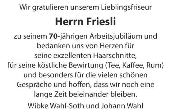 Glückwunschanzeige von 70-jährigen Arbeitsjubiläum  von Aachener Zeitung