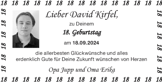 Glückwunschanzeige von David Kirfel von Zeitung am Sonntag