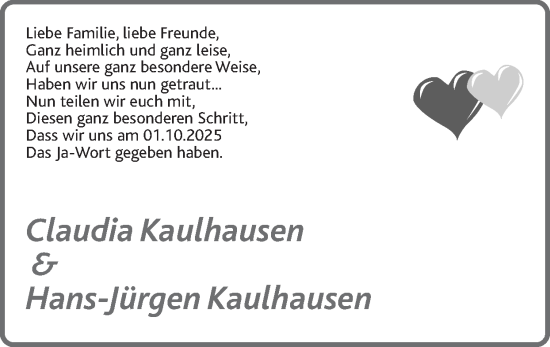 Glückwunschanzeige von Claudia & Hans-Jürgen Kaulhausen von Zeitung am Sonntag