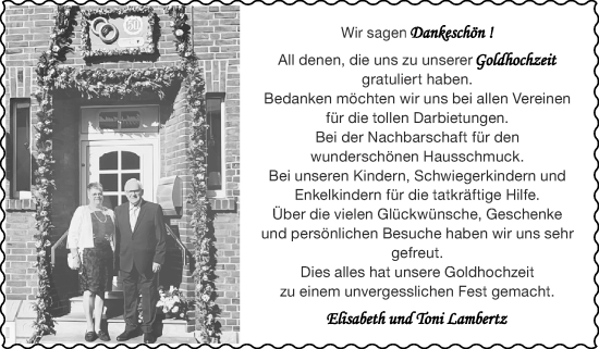Glückwunschanzeige von Elisabeth & Toni Lambertz von Zeitung am Sonntag