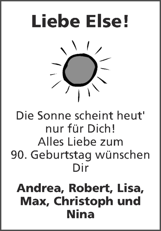 Glückwunschanzeige von Else  von Zeitung am Sonntag