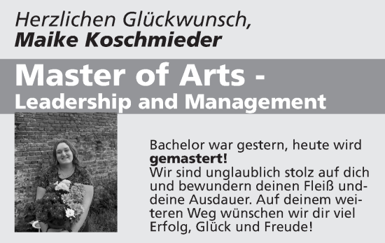 Glückwunschanzeige von Maike  Koschmieder von Zeitung am Sonntag