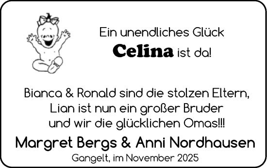 Glückwunschanzeige von Celina  von Zeitung am Sonntag