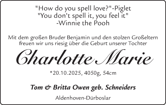 Glückwunschanzeige von Charlotte Marie  von Zeitung am Sonntag