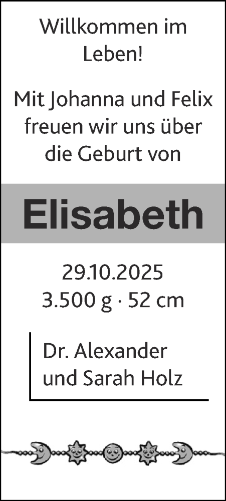Glückwunschanzeige von Elisabeth  von Zeitung am Sonntag