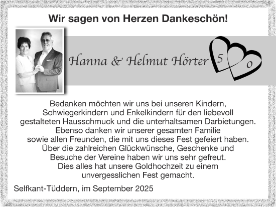 Glückwunschanzeige von Hanna und Helmut Hörter von Zeitung am Sonntag