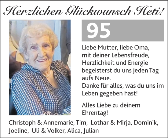 Glückwunschanzeige von Heti  von Zeitung am Sonntag