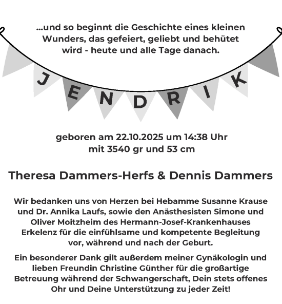 Glückwunschanzeige von Jendrik  von Zeitung am Sonntag