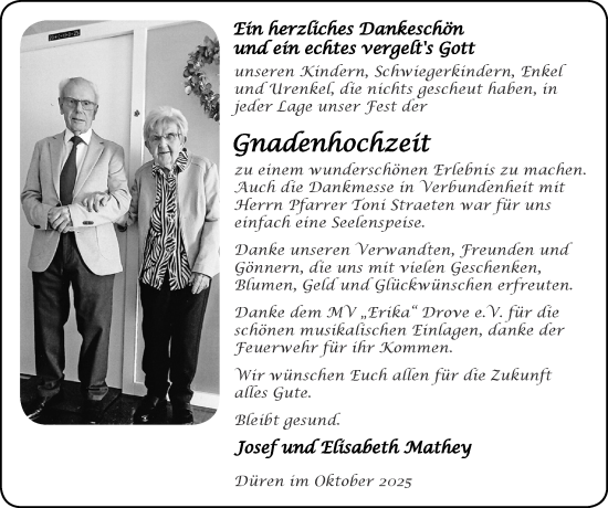 Glückwunschanzeige von Josef und Elisabeth Mathey von Zeitung am Sonntag
