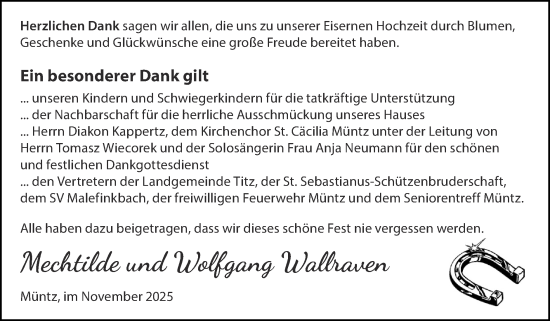 Glückwunschanzeige von Mechtilde und Wolfgang Wallraven von Zeitung am Sonntag