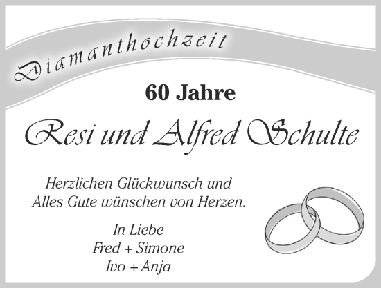 Glückwunschanzeige von Ressi und Alfred Schulte von Zeitung am Sonntag