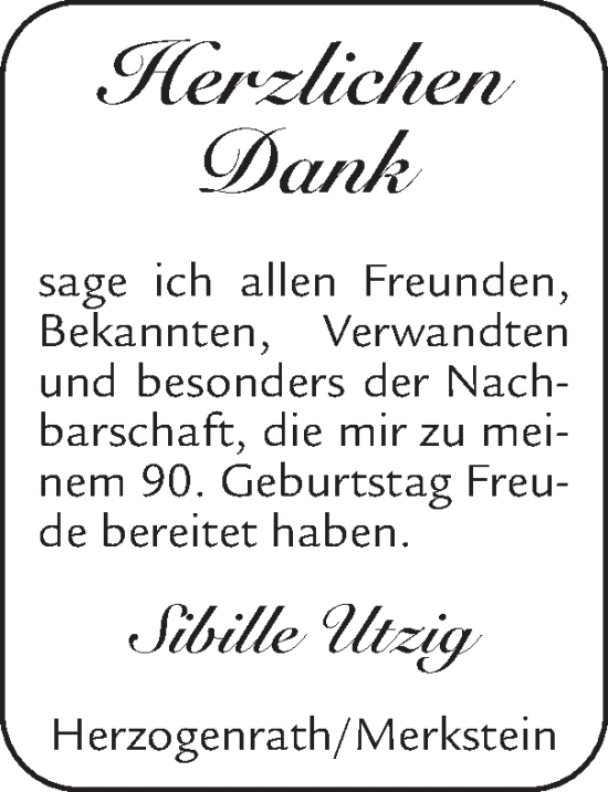 Glückwunschanzeige von Sibille Utzig von Zeitung am Sonntag