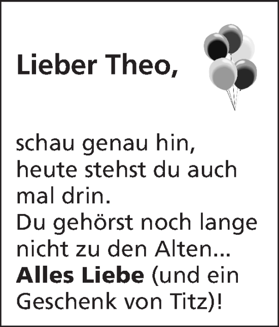 Glückwunschanzeige von Theo  von Zeitung am Sonntag