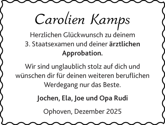 Glückwunschanzeige von Carolien Kamps von Zeitung am Sonntag