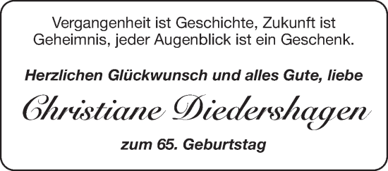 Glückwunschanzeige von Christiane Diedershagen von Zeitung am Sonntag