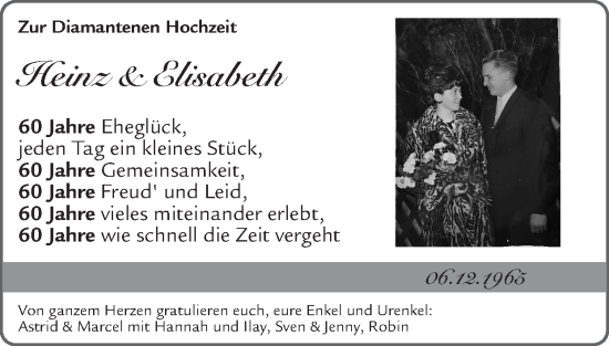 Glückwunschanzeige von Heinz & Elisabeth  von Zeitung am Sonntag