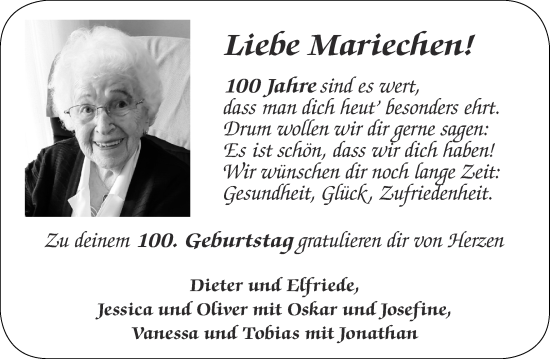 Glückwunschanzeige von Mariechen  von Aachener Zeitung