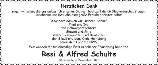 Glückwunschanzeige von Resi & Alfred Schulte von Zeitung am Sonntag