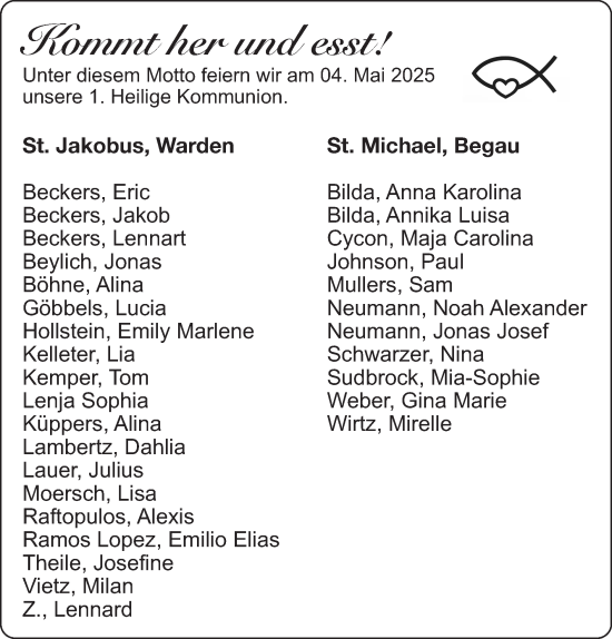 Glückwunschanzeige von 1. Heilige Kommunion  von Zeitung am Sonntag