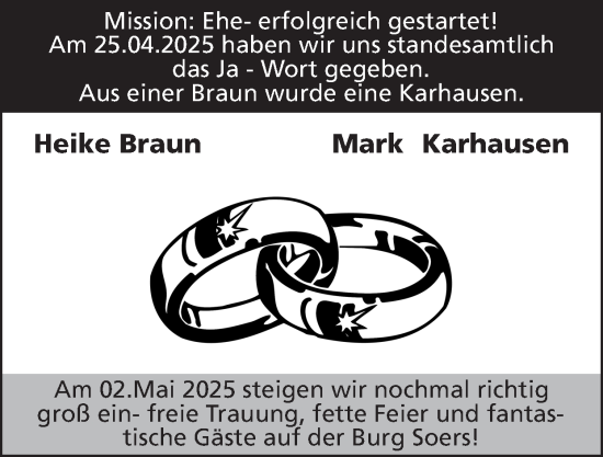 Glückwunschanzeige von Heike und Mark Braun/Karhausen von Zeitung am Sonntag