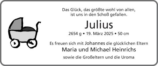 Glückwunschanzeige von Julius Heinrichs von Zeitung am Sonntag