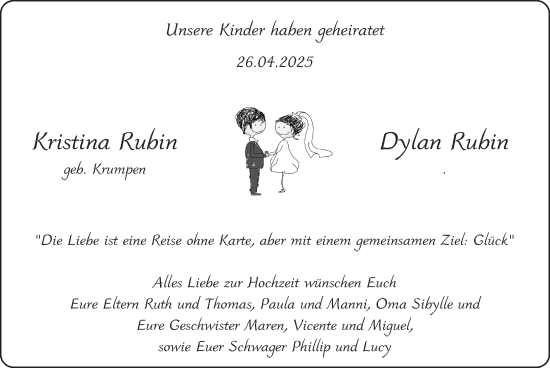 Glückwunschanzeige von Kristina und Dylan Rubin von Zeitung am Sonntag