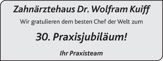 Glückwunschanzeige von Wolfram Kuiff von Zeitung am Sonntag