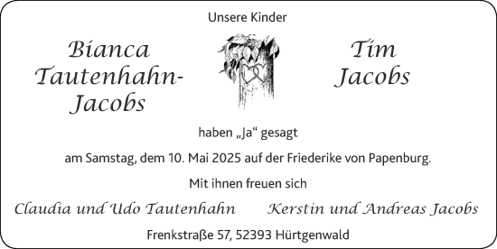 Glückwunschanzeige von Bianca und Tim  von Zeitung am Sonntag