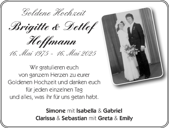 Glückwunschanzeige von Brigitte und Detlef Hoffmann von Zeitung am Sonntag