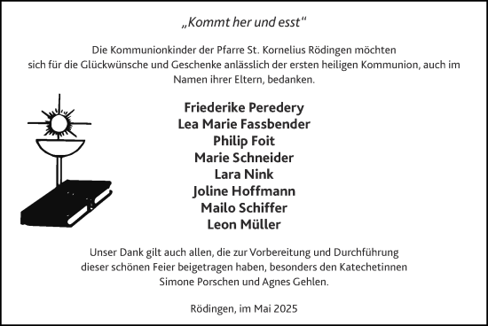 Glückwunschanzeige von Erste Heilige Kommunion  von Zeitung am Sonntag