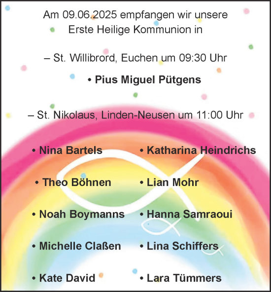 Glückwunschanzeige von Erste Heilige Kommunion  von Zeitung am Sonntag