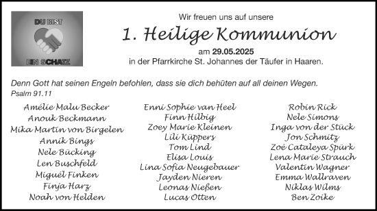 Glückwunschanzeige von Heilige Kommunion Haaren  von Zeitung am Sonntag