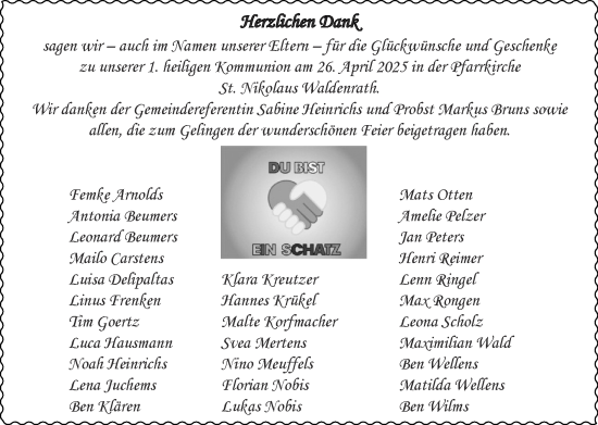 Glückwunschanzeige von Kommunion  von Zeitung am Sonntag