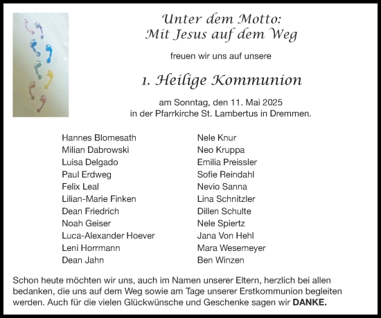Glückwunschanzeige von Kommunion  von Zeitung am Sonntag