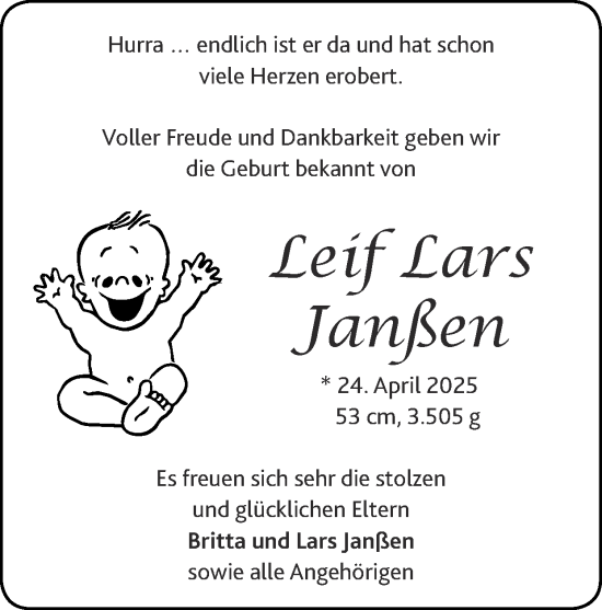 Glückwunschanzeige von Leif Lars Janßen von Zeitung am Sonntag