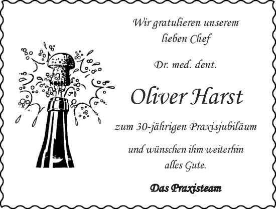 Glückwunschanzeige von Oliver Harst von Zeitung am Sonntag