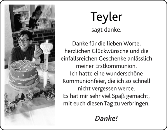 Glückwunschanzeige von Teyler  von Zeitung am Sonntag